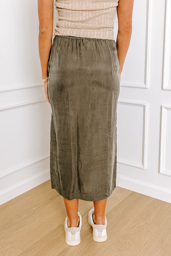 The Freda High Waist Cargo Midi Skirt in Olive