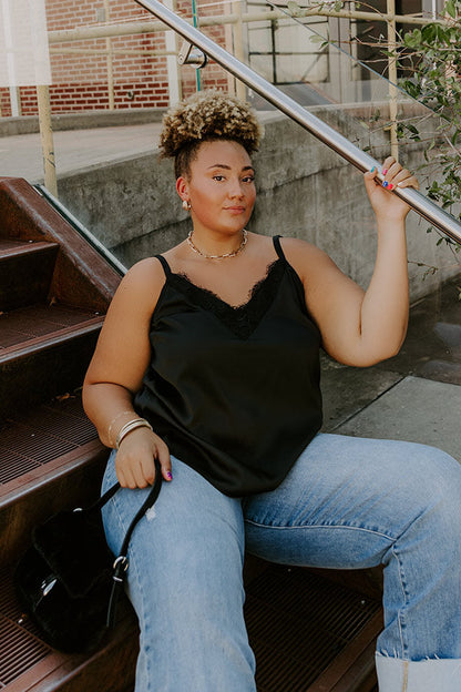 Flirtatious Outing Satin Top Curves
