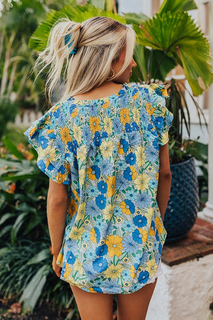 Floral Galore Shift Top In Blue