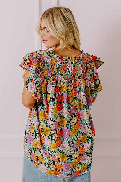 Floral Galore Shift Top In Black Curves
