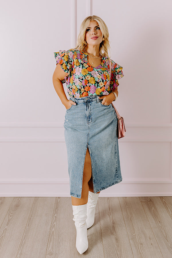 Floral Galore Shift Top In Black Curves
