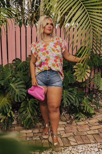 Floral Galore Shift Top In Violet Curves