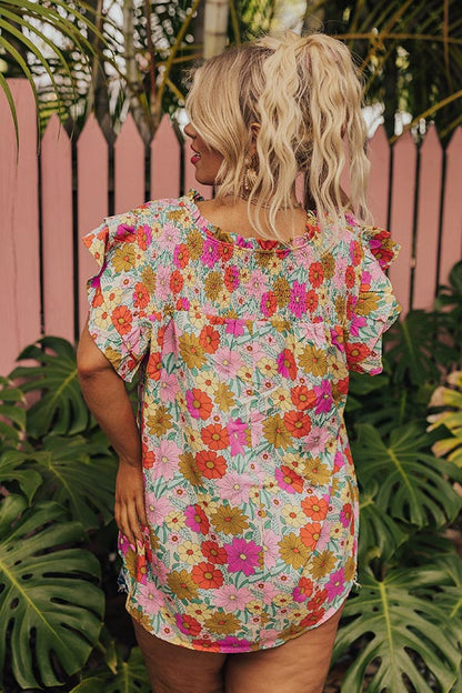 Floral Galore Shift Top In Violet Curves