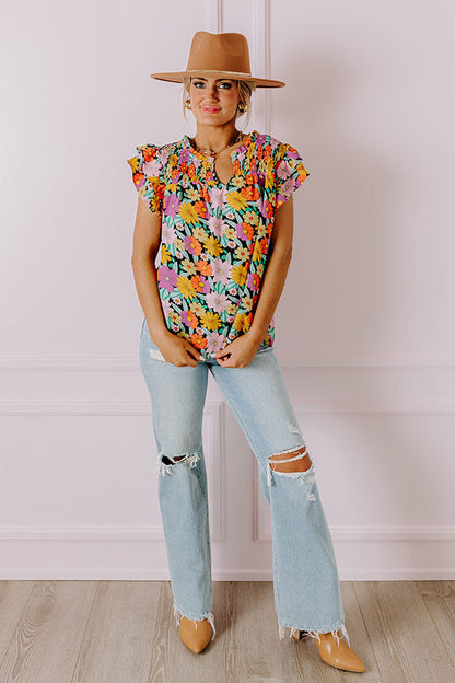 Floral Galore Shift Top In Black