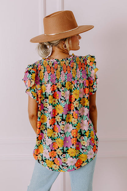 Floral Galore Shift Top In Black