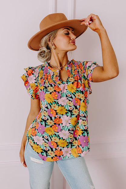 Floral Galore Shift Top In Black