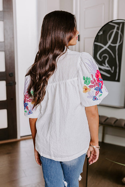Driving To The Coast Embroidered Top