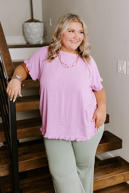 Open Book Frayed Shift Top In Violet Curves
