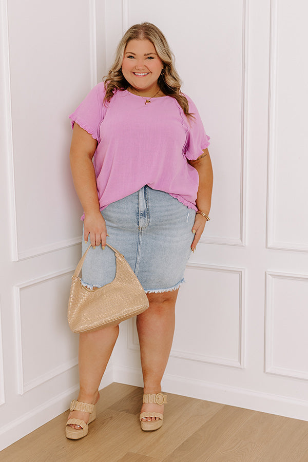 Open Book Frayed Shift Top In Violet Curves