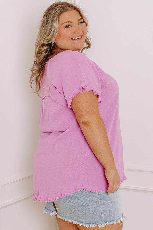 Open Book Frayed Shift Top In Violet Curves