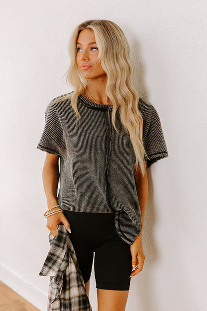 Visions Of You Waffle Knit Top In Vintage Black