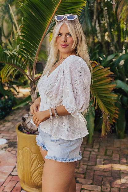 The Next Chapter Eyelet Top In White Curves