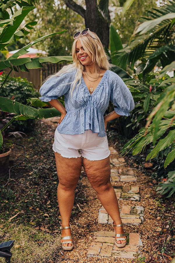 The Next Chapter Eyelet Top In Sky Blue Curves