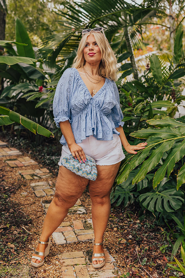 The Next Chapter Eyelet Top In Sky Blue Curves