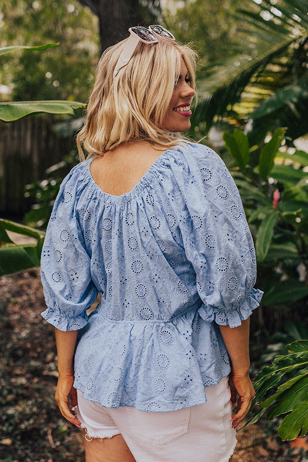 The Next Chapter Eyelet Top In Sky Blue Curves