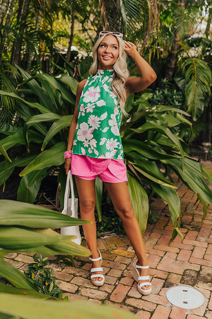 Botanic Bliss Shift Top in Kelly Green