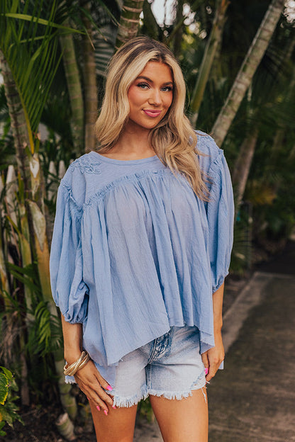 Serenity Song Babydoll Top In Sky Blue