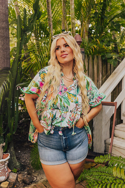 Tropical Treasures Shift Top in Ivory Curves