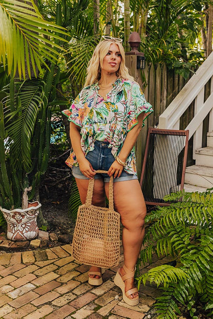 Tropical Treasures Shift Top in Ivory Curves
