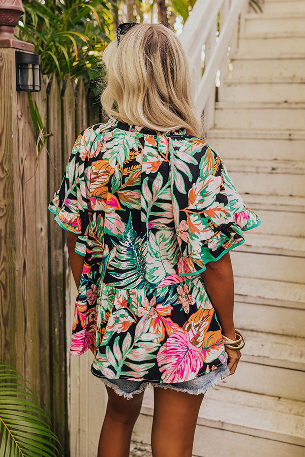 Tropical Treasures Shift Top in Black