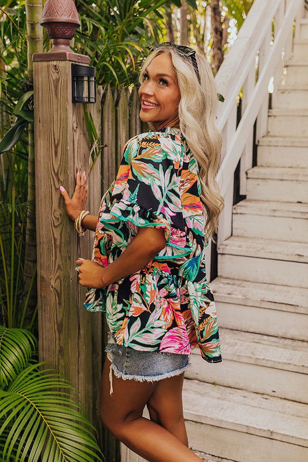Tropical Treasures Shift Top in Black