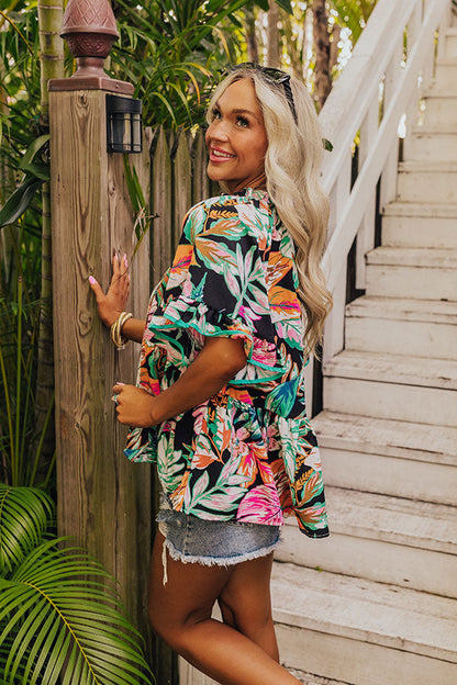 Tropical Treasures Shift Top in Black