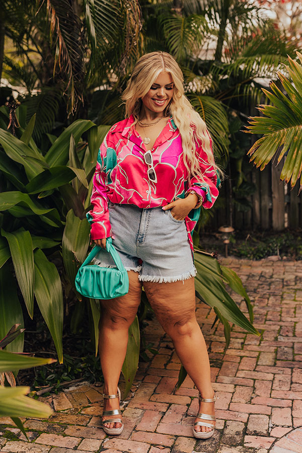 The Next Chapter Satin Button Up in Hot Pink Curves