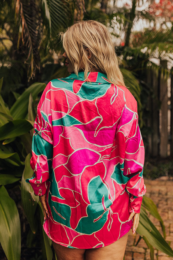 The Next Chapter Satin Button Up in Hot Pink Curves