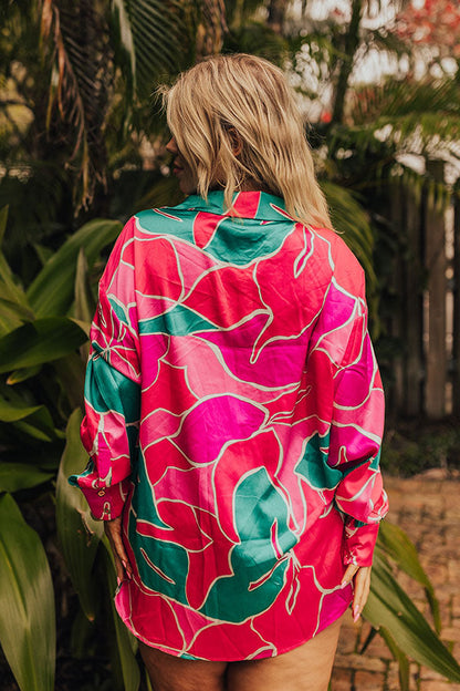The Next Chapter Satin Button Up in Hot Pink Curves