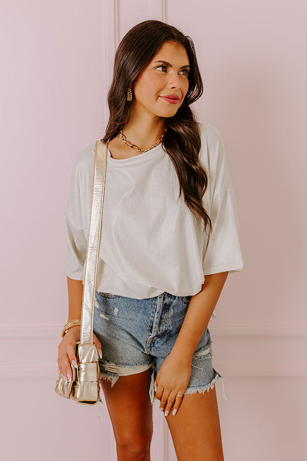 Subtle Shimmer Shift Top in Light Stone