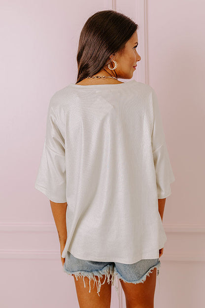 Subtle Shimmer Shift Top in Light Stone