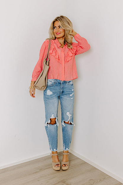 French Market Ruffle Top in Coral