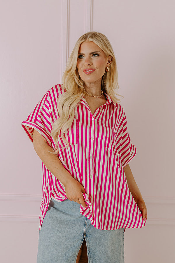 Horizon Light Satin Button Up In Fuchsia Curves