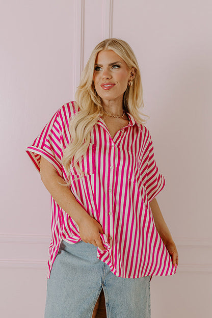 Horizon Light Satin Button Up In Fuchsia Curves