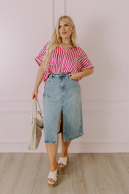 Horizon Light Satin Button Up In Fuchsia Curves