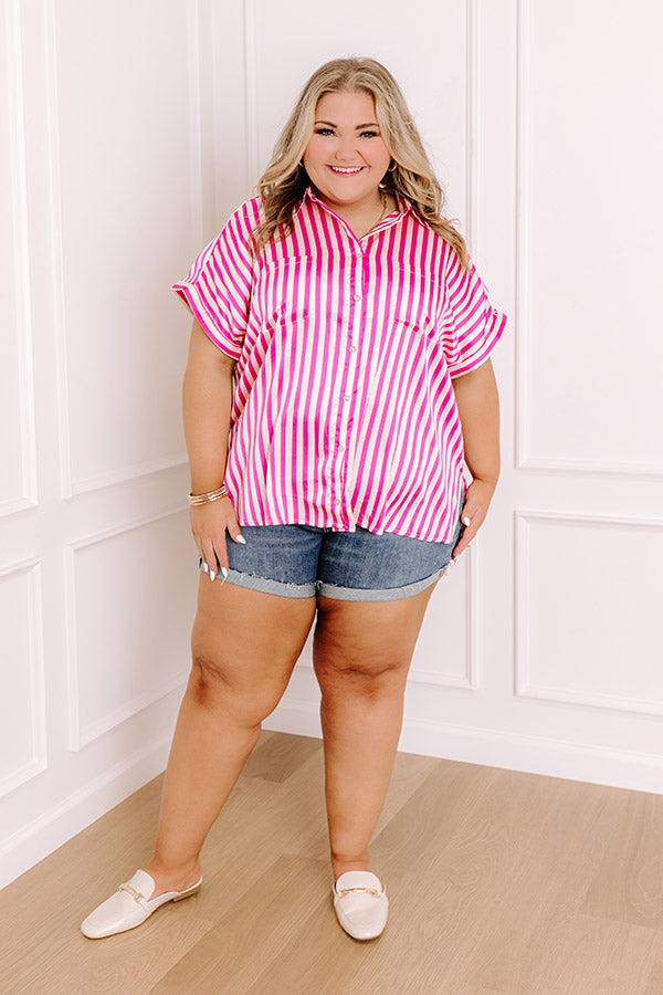 Horizon Light Satin Button Up In Fuchsia Curves