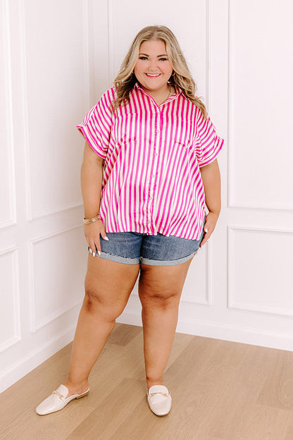 Horizon Light Satin Button Up In Fuchsia Curves