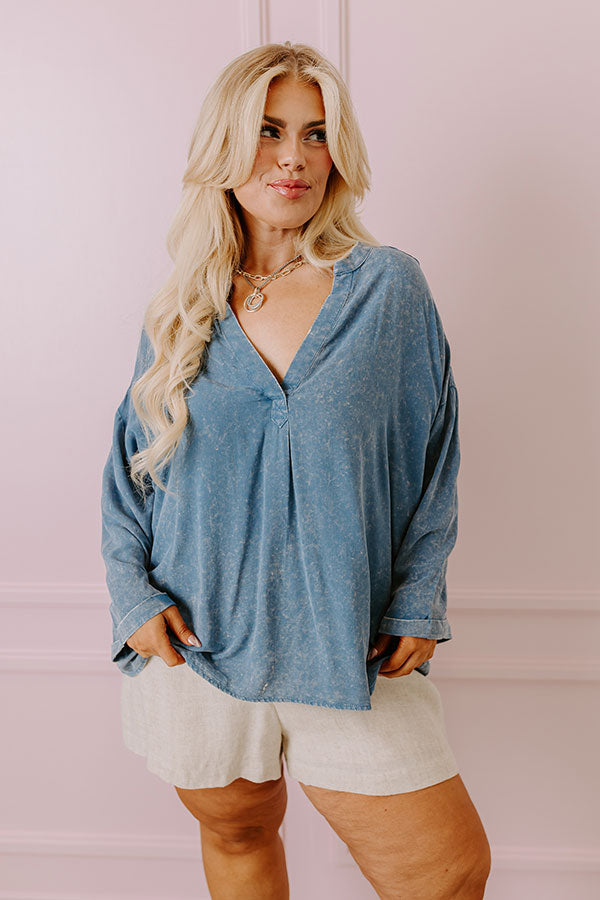 Casual Brunch Mineral Wash Shift Top Curves