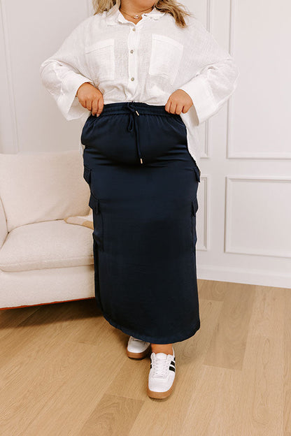 Central Park Stroll High Waist Cargo Skirt in Navy Curves