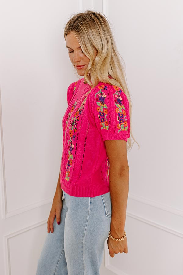 Wildflower Fields Embroidered Sweater Top in Pink