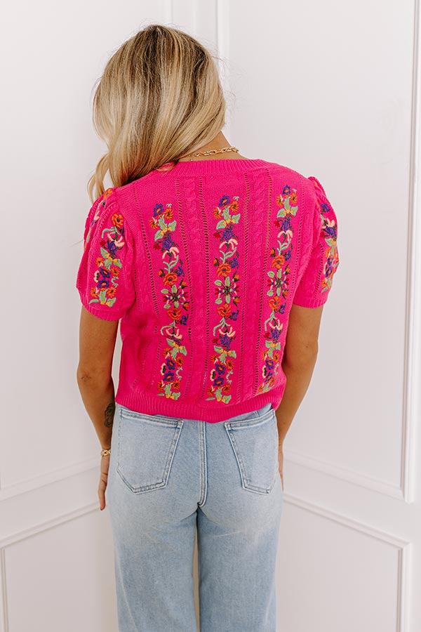 Wildflower Fields Embroidered Sweater Top in Pink