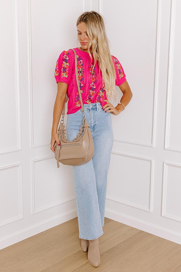 Wildflower Fields Embroidered Sweater Top in Pink
