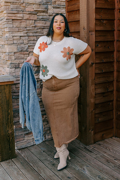 Boho Blooms Knit Top in Cream Curves