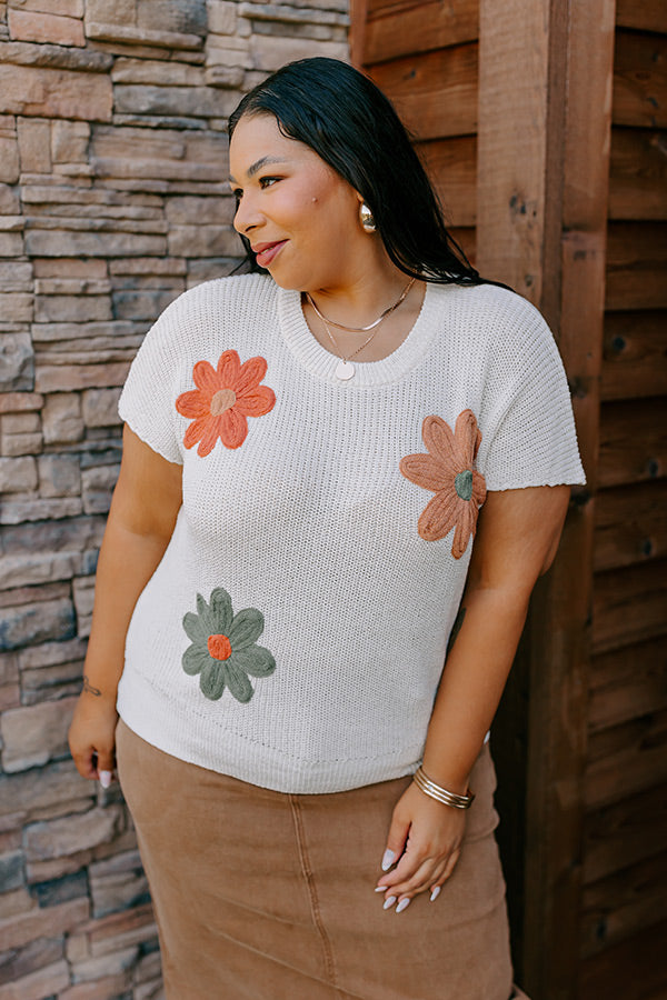Boho Blooms Knit Top in Cream Curves