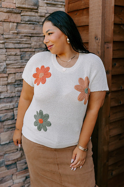 Boho Blooms Knit Top in Cream Curves