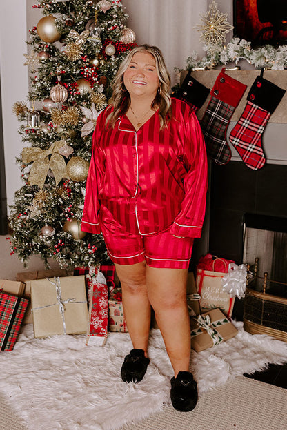 Calm Energy Satin Pajama Top in Crimson Curves