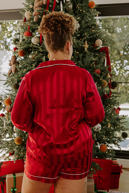 Calm Energy Satin Pajama Top in Crimson Curves