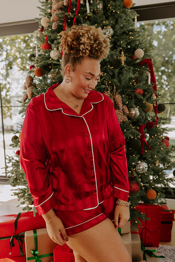 Calm Energy Satin Pajama Top in Crimson Curves