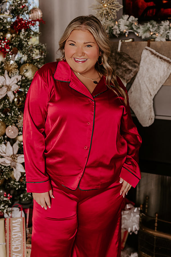 Feeling Luxurious Satin Pajama Top in Red Curves