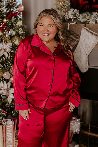 Feeling Luxurious Satin Pajama Top in Red Curves